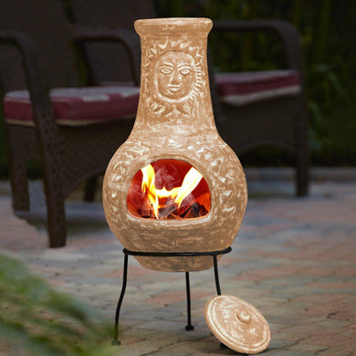 Chiminea - Outdoor Chiminea - Clay Chiminea Fire Pit With Metal Stand - Clay Chiminea Outdoor Fireplace